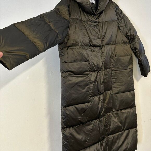 Women's Lattelier NWOT Dark Green Puffer Trench Coat Zip Up Jacket Large - Picture 3 of 7